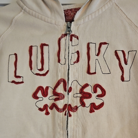 Lucky Brand Cream Hoodie Jacket with Red Logo - Picture 2 of 4